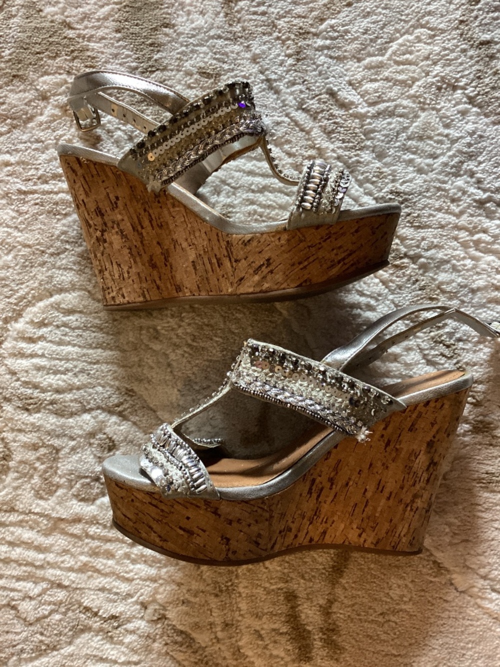 Sparkly strapped wedge sandals